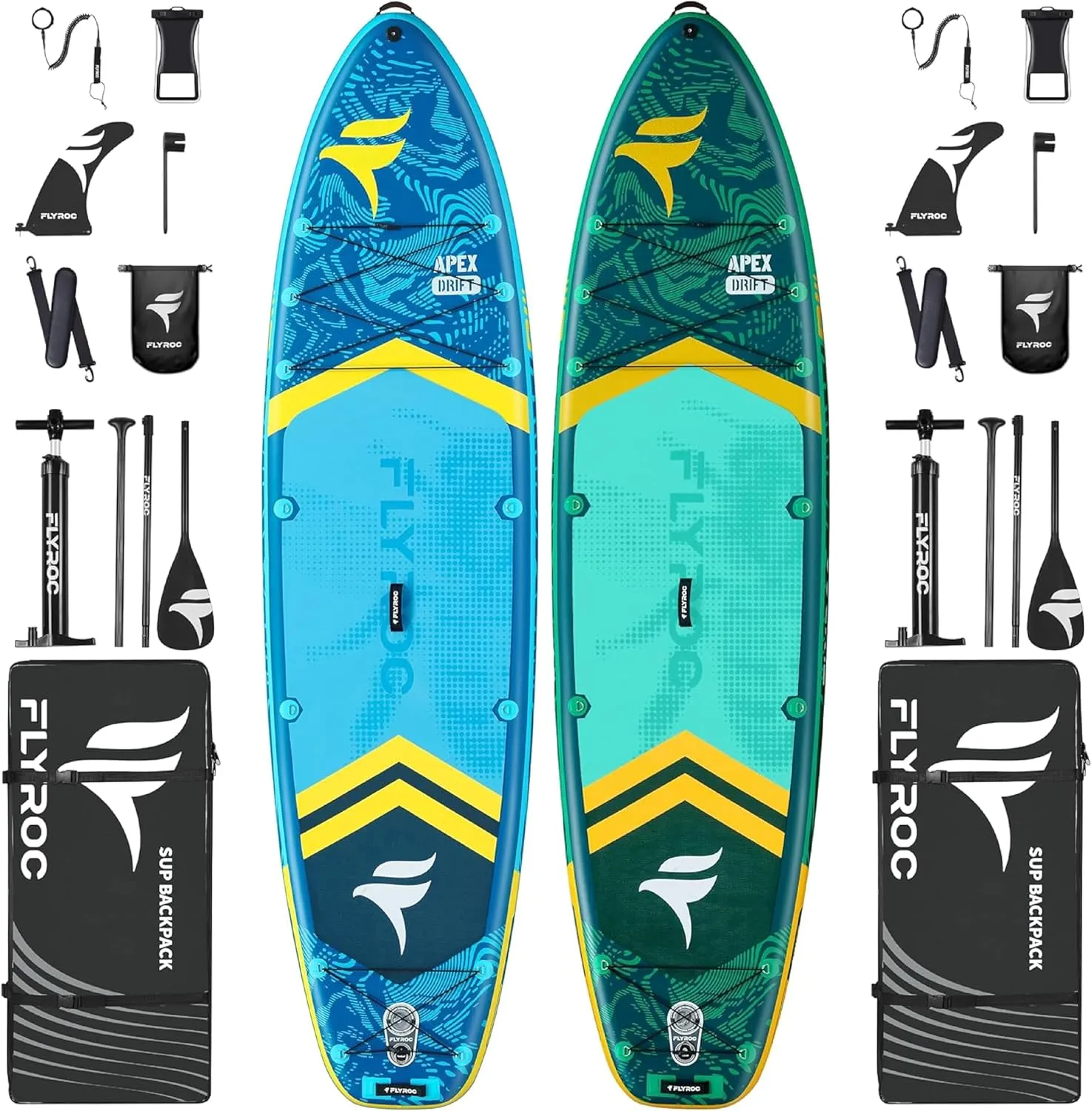 11'6x35'' Extra Wide Inflatable Paddle Board, 2-Pack(Green & Blue)-450lb Capacity Stand Up Paddle Board for Adults (x3), Stable Inflatable SUP, All Skill Levels, 3 Handles, 100L Backpack
