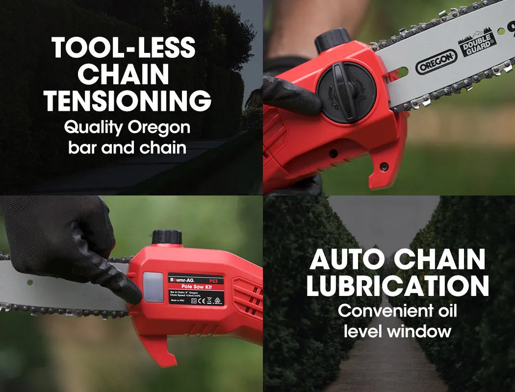20V Cordless Pole Chainsaw, 8" Bar, Lithium-Ion Battery - Baumr-AG