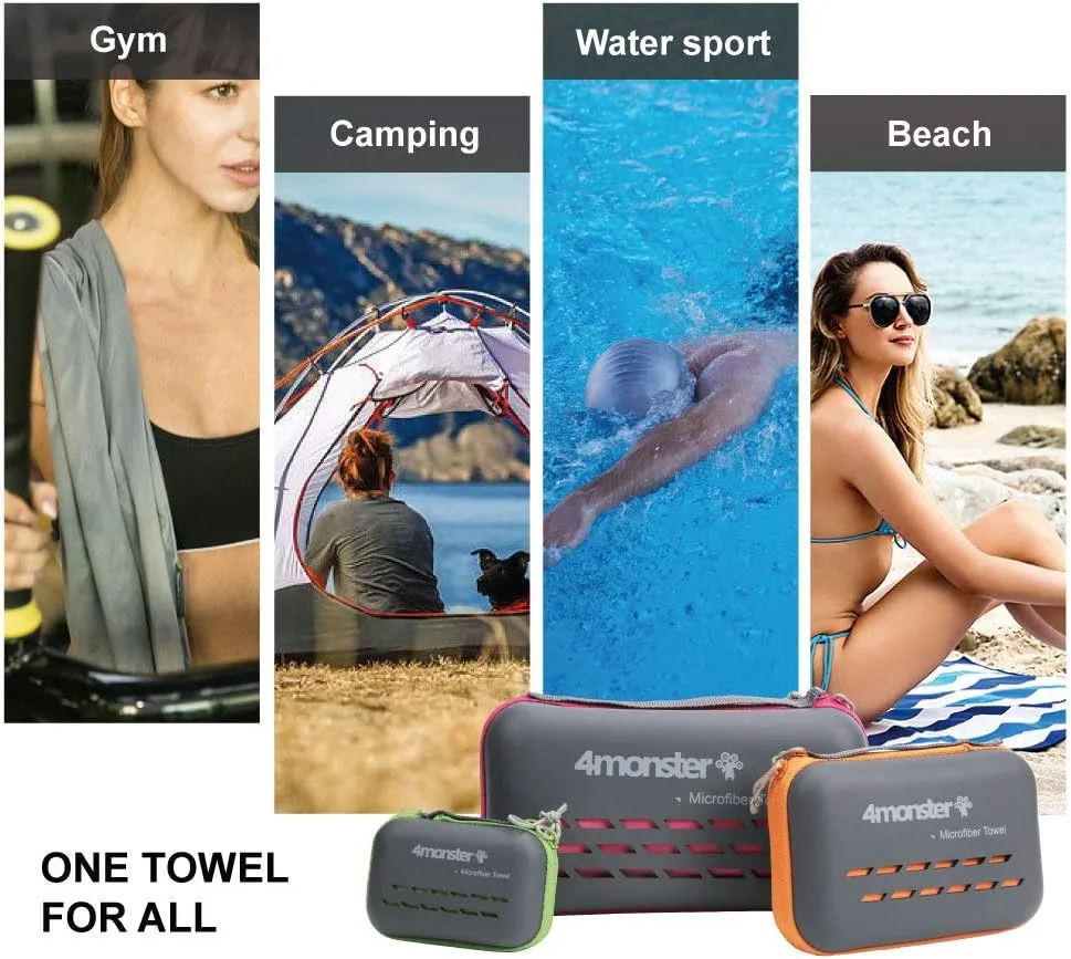 4Monster Camping Towels Super Absorbent, Fast Drying Microfiber Travel Towel, Quick Dry Ultra Soft Compact Gym Towel for Swimming Beach Hiking Yoga Travel Sports Backpack (20.00" x 12.00", Army Green)