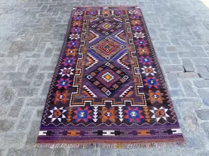 Beautiful 4'6 x 9'4 Afghan Kilim Rug - Vibrant Tribal Patterns