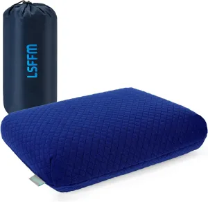 Camping Pillow Memory Foam, Easy to Fold, Camping Essentials, Small Travel Pillows with Portable Bag, Hiking Pillow for Backpacking, Anti-Pilling Pillow Cover (Blue)