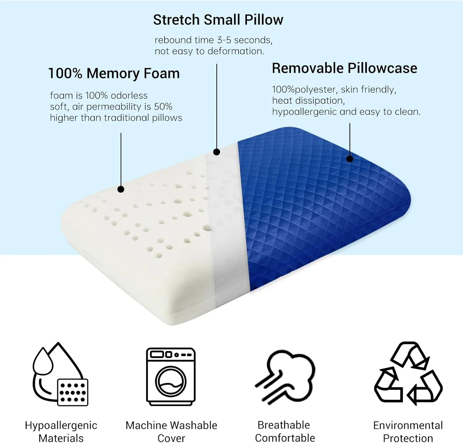 Camping Pillow Memory Foam, Easy to Fold, Camping Essentials, Small Travel Pillows with Portable Bag, Hiking Pillow for Backpacking, Anti-Pilling Pillow Cover (Blue)