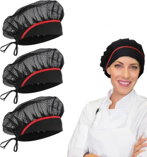 Giantree 3 Pcs Chef Hat, Elastic Kitchen Cooking Hat for Women, Food Service Hair Nets Mesh Cap, Adjustable Reusable Washable Cooking Chef Cap for Women Black