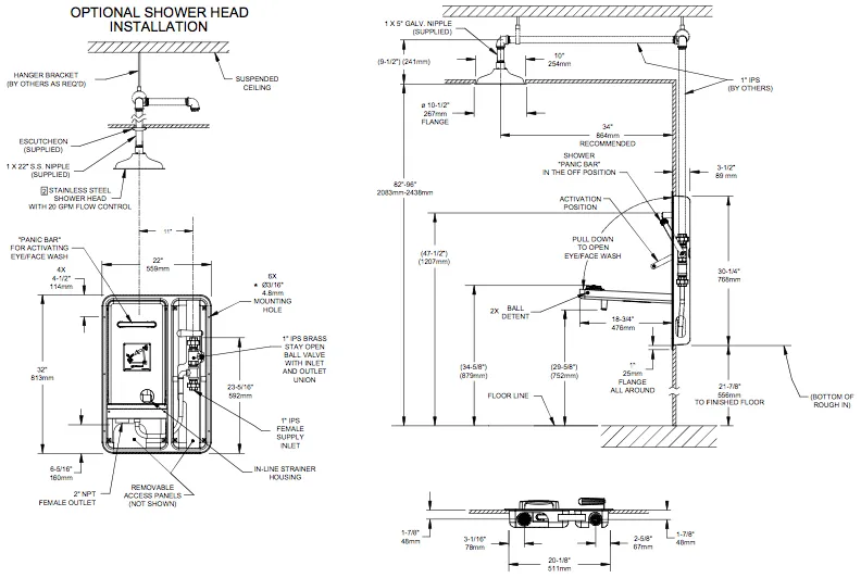 Haws 8356WCC-STD Recessed Barrier Free Eyewash Station Drench Shower