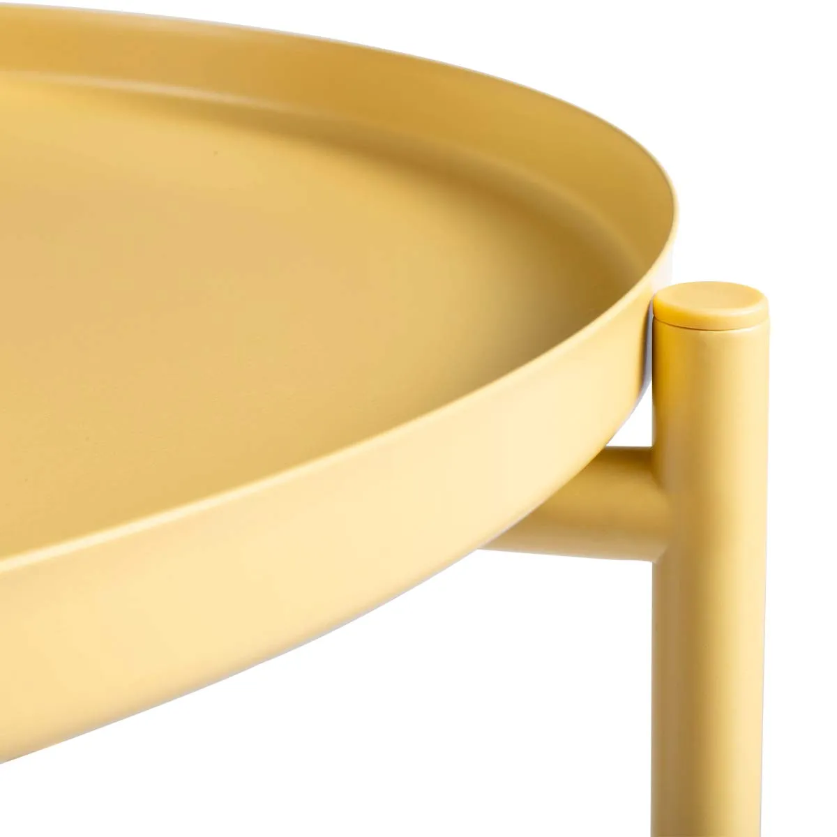HollyHOME Tray Metal End Table, Sofa Table Small Round Side Tables, Anti-Rust and Waterproof Outdoor & Indoor Snack Table, Accent Coffee Table,（H） 20.28" x（D） 16.38", Latte Yellow