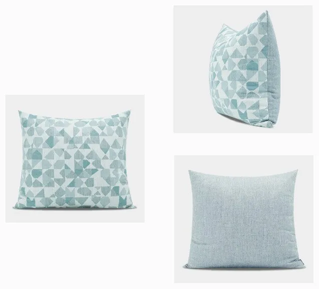 Modern Sofa Pillows, Geometric Blue Decorative Throw Pillows, Contemporary Square Modern Throw Pillows for Couch, Abstract Throw Pillow for Interior Design