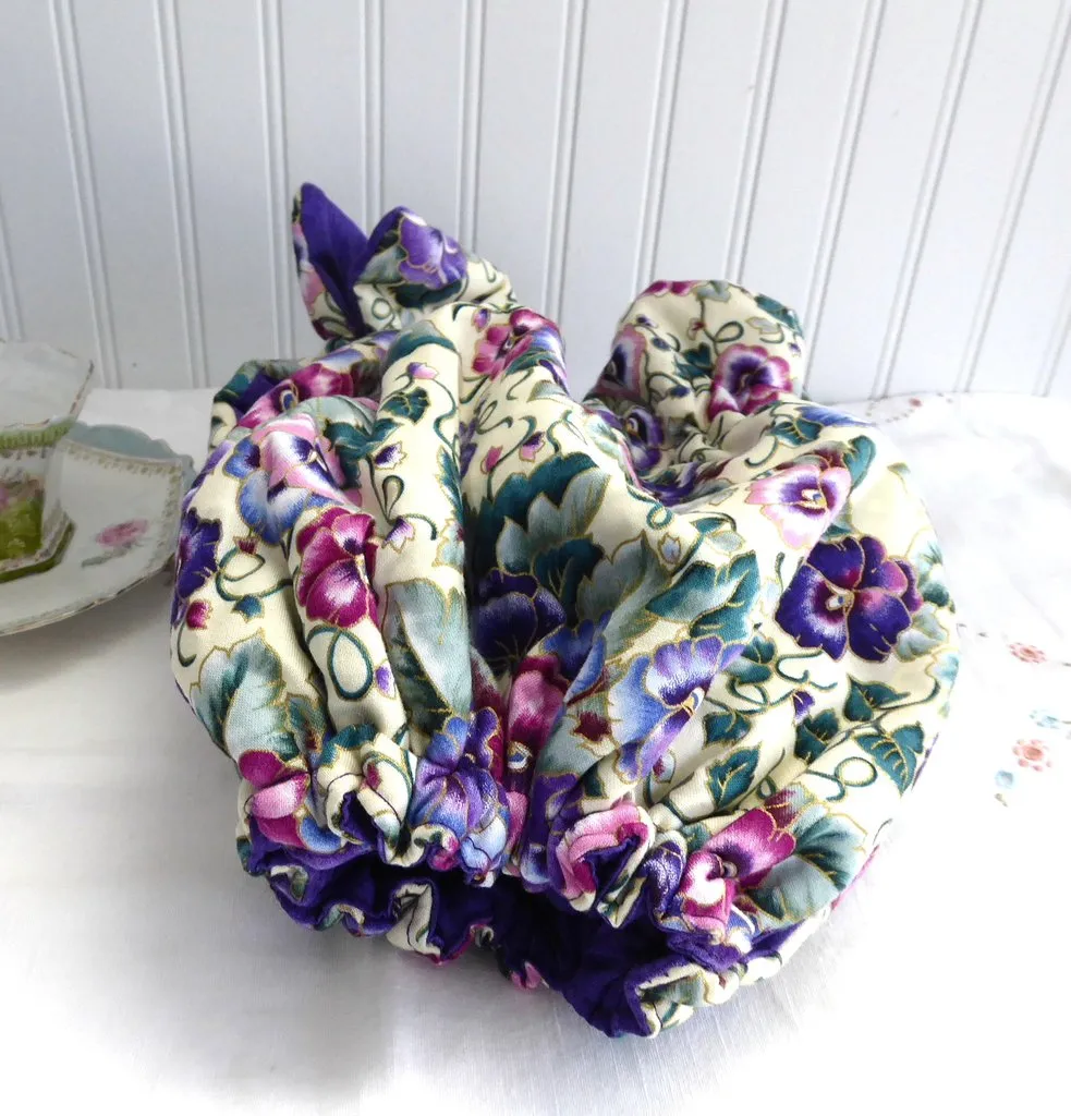 Pansies Tea Cozy Padded Pink Blue Lavender Gold Purple lining USA Handmade