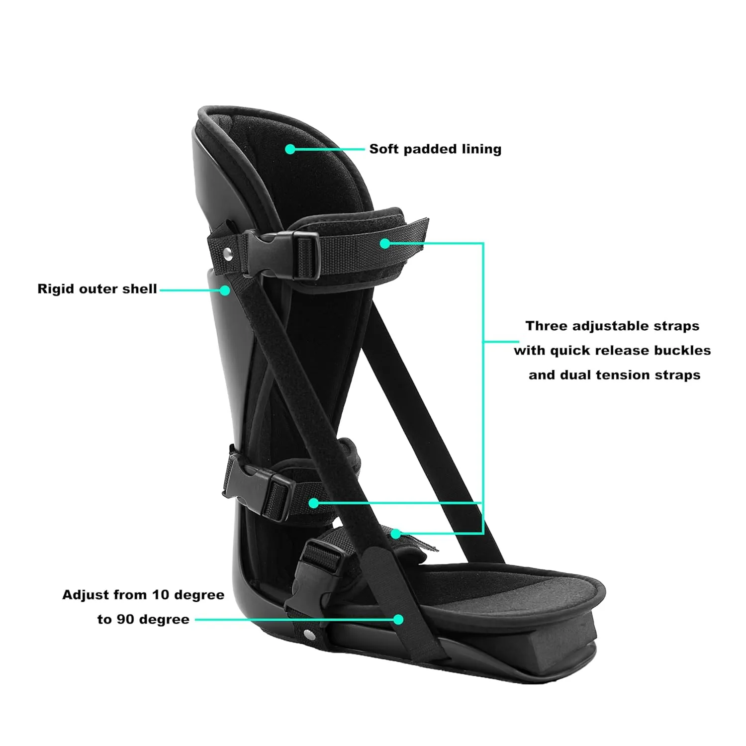 Plantar Fasciitis Night Splint, Adjustable Foot Brace for Pain Relief, Achilles Tendonitis Night Splint(Black Shell and Black lining L)