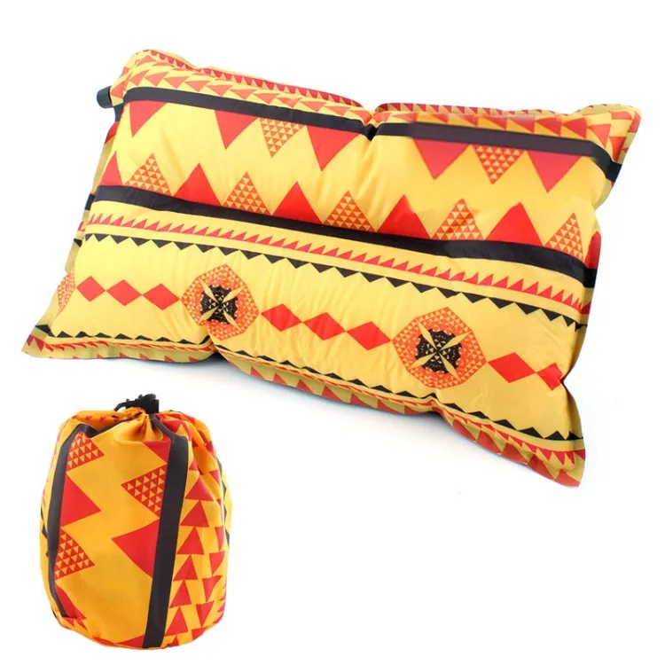 Portable Ethnic Style Automatic Inflatable Pillows Outdoor Camping Tent Camping Equipment Car Travel Pillows(Orange Stripes)
