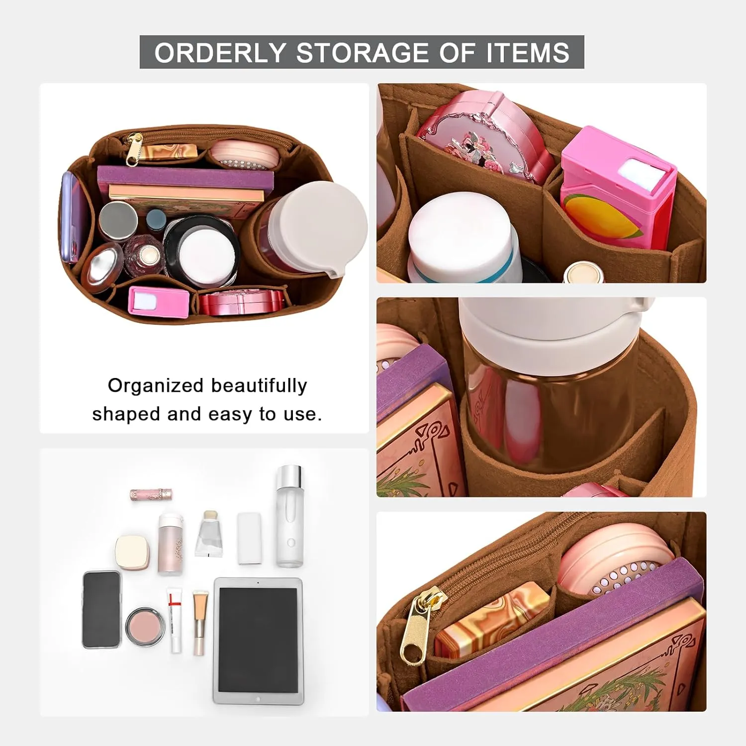 Purse Organizer Inserts for Speedy 30 Felt Purse Inserts HandBag and Tote bag Neverful Organizer Insert (EarthColor,Large