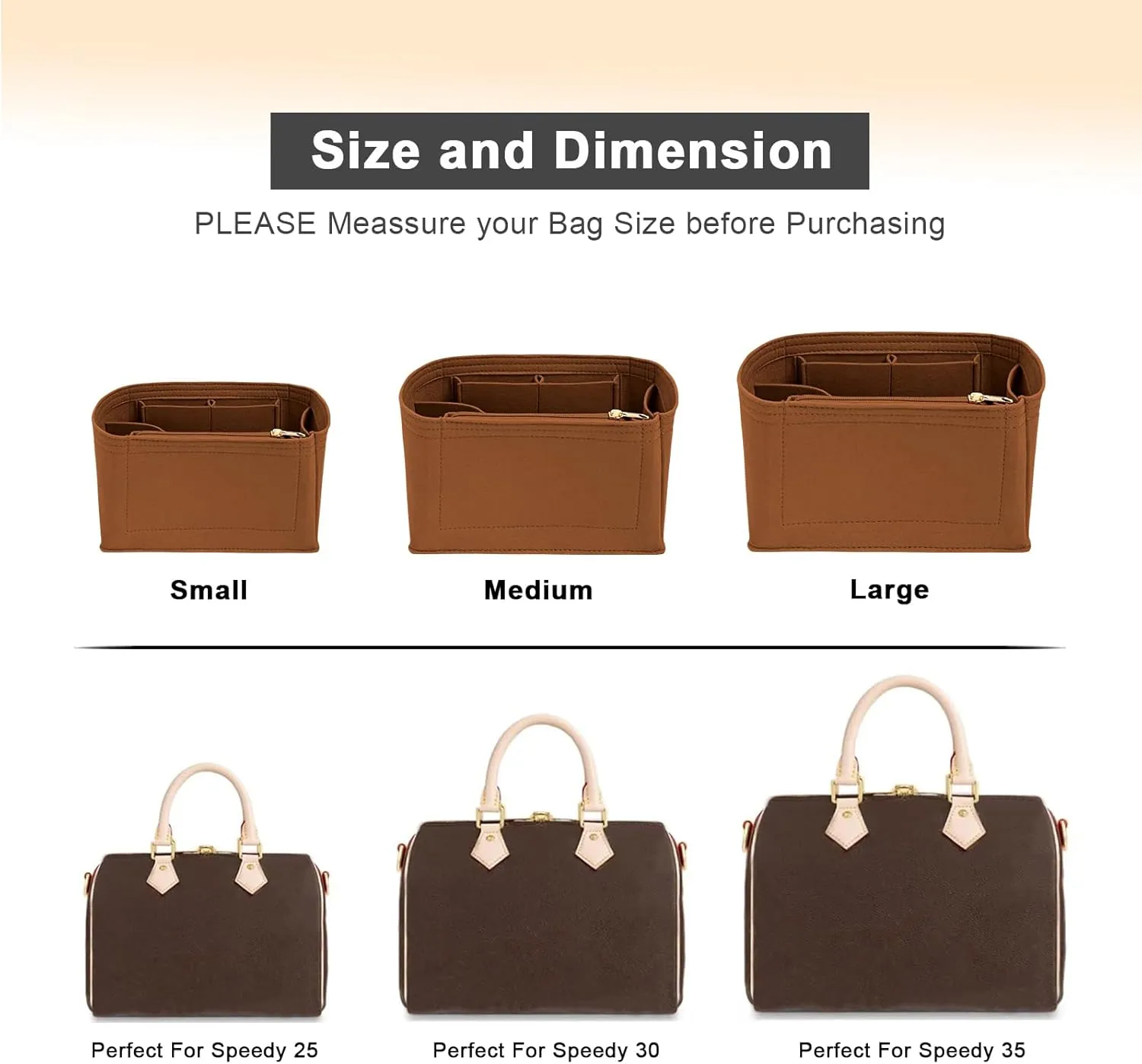 Purse Organizer Inserts for Speedy 30 Felt Purse Inserts HandBag and Tote bag Neverful Organizer Insert (EarthColor,Large