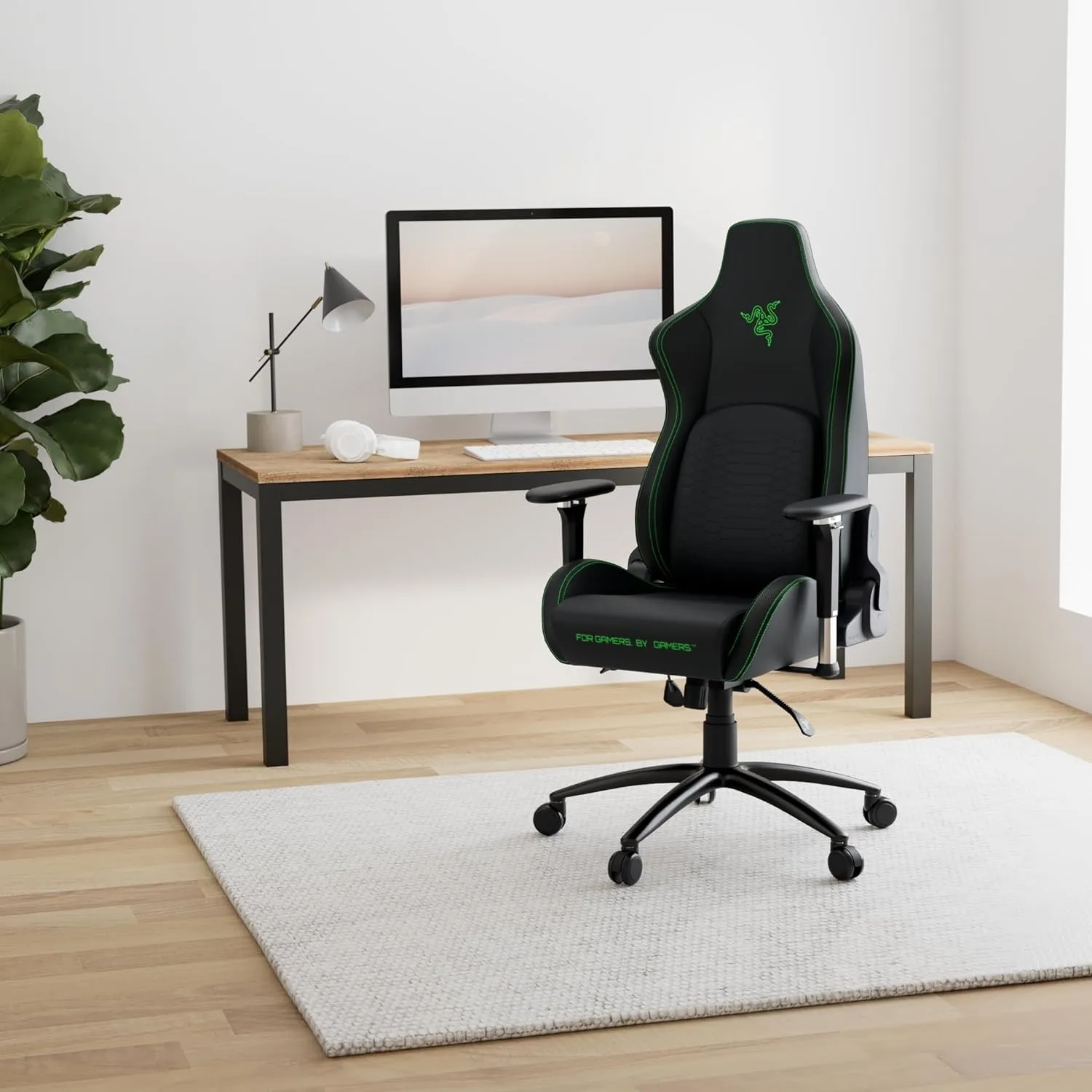 Razer Iskur Gaming Chair: Ergonomic Lumbar Support System - Multi-Layered Synthetic Leather - High Density Foam Cushions - Engineered to Carry - Memory Foam Head Cushion - Black/Green