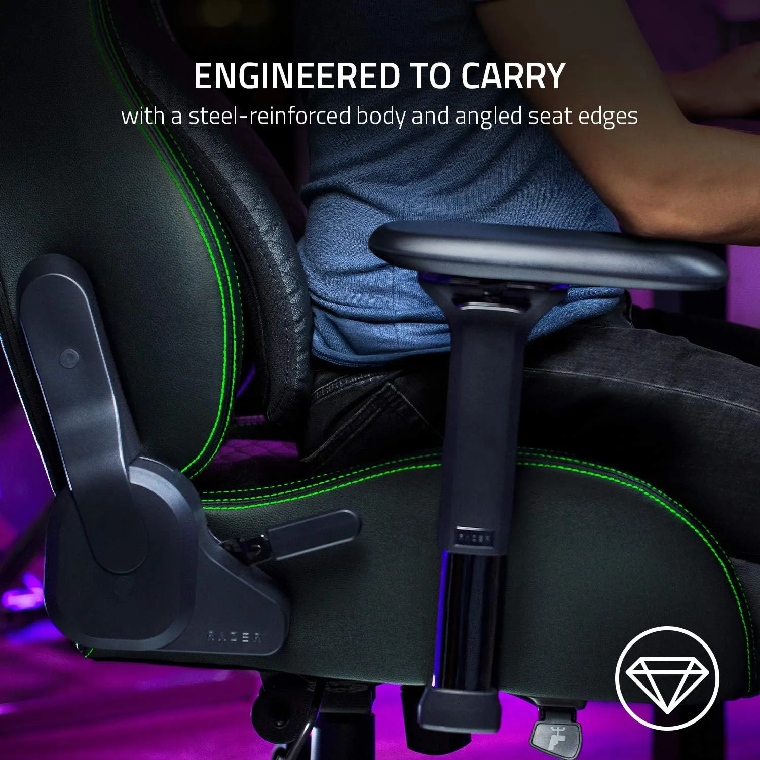 Razer Iskur Gaming Chair: Ergonomic Lumbar Support System - Multi-Layered Synthetic Leather - High Density Foam Cushions - Engineered to Carry - Memory Foam Head Cushion - Black/Green