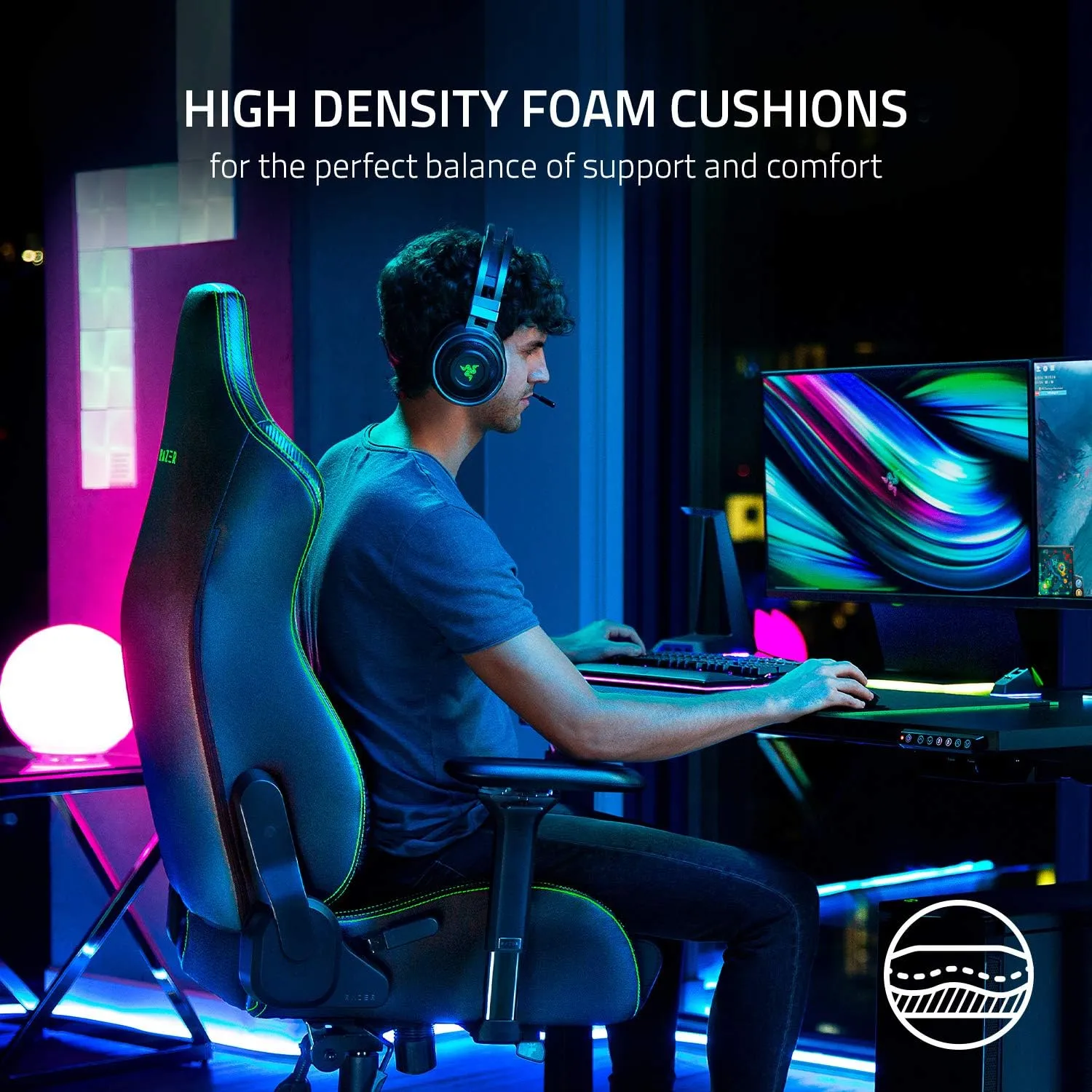 Razer Iskur Gaming Chair: Ergonomic Lumbar Support System - Multi-Layered Synthetic Leather - High Density Foam Cushions - Engineered to Carry - Memory Foam Head Cushion - Black/Green