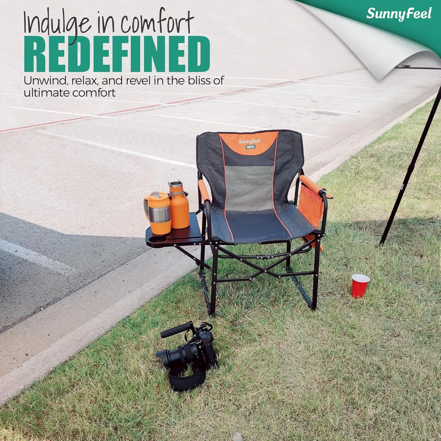 SUNNYFEEL Oversized Camping Directors Chair 2 Pack, Portable Folding Lawn Chairs for Adults Heavy Duty with Side Table,Pocket for Beach, Fishing,Picnic,Concert Outdoor, Foldable Camp Chairs
