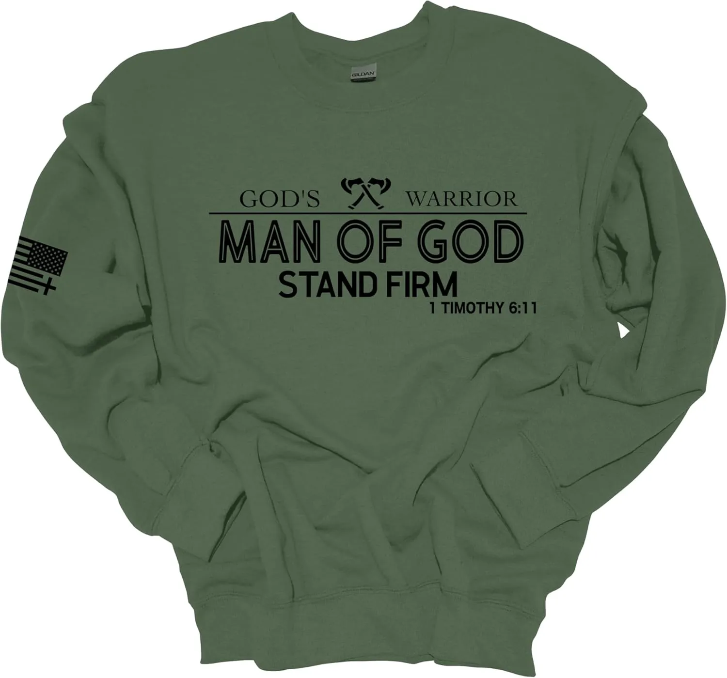 Trenz Shirt Company God's Warrior Man of God Stand Firm Bible Scripture Mens Christian Jesus Cross Crewneck Sweatshirt