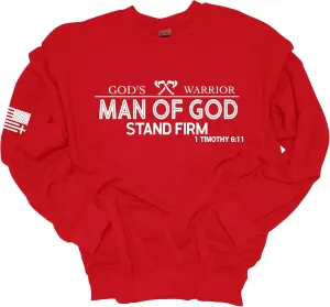 Trenz Shirt Company God's Warrior Man of God Stand Firm Bible Scripture Mens Christian Jesus Cross Crewneck Sweatshirt