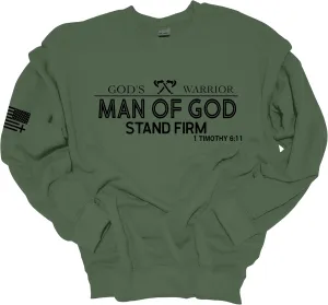 Trenz Shirt Company God's Warrior Man of God Stand Firm Bible Scripture Mens Christian Jesus Cross Crewneck Sweatshirt