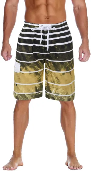 unitop Men's Swimming Trunks Quick Dry Summer Striped Beach Board Shorts with Lining