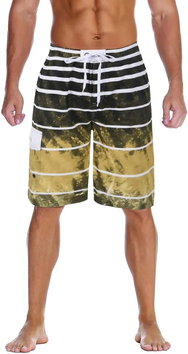 unitop Men's Swimming Trunks Quick Dry Summer Striped Beach Board Shorts with Lining